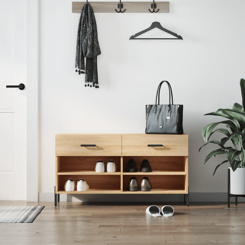 Schoenenbank 102X35X55 Cm Bewerkt Hout Eikenkleur