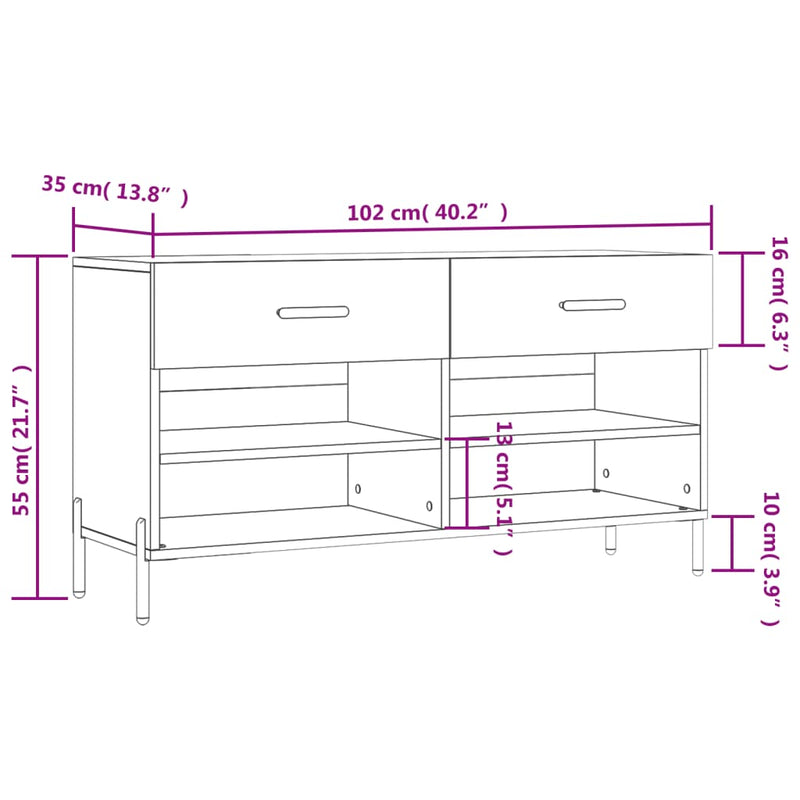 Schoenenbank 102X35X55 Cm Bewerkt Hout Eikenkleur