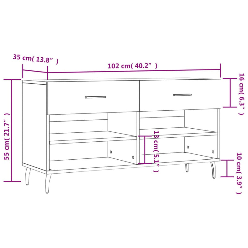Schoenenbank 102X35X55 Cm Bewerkt Hout Eikenkleur