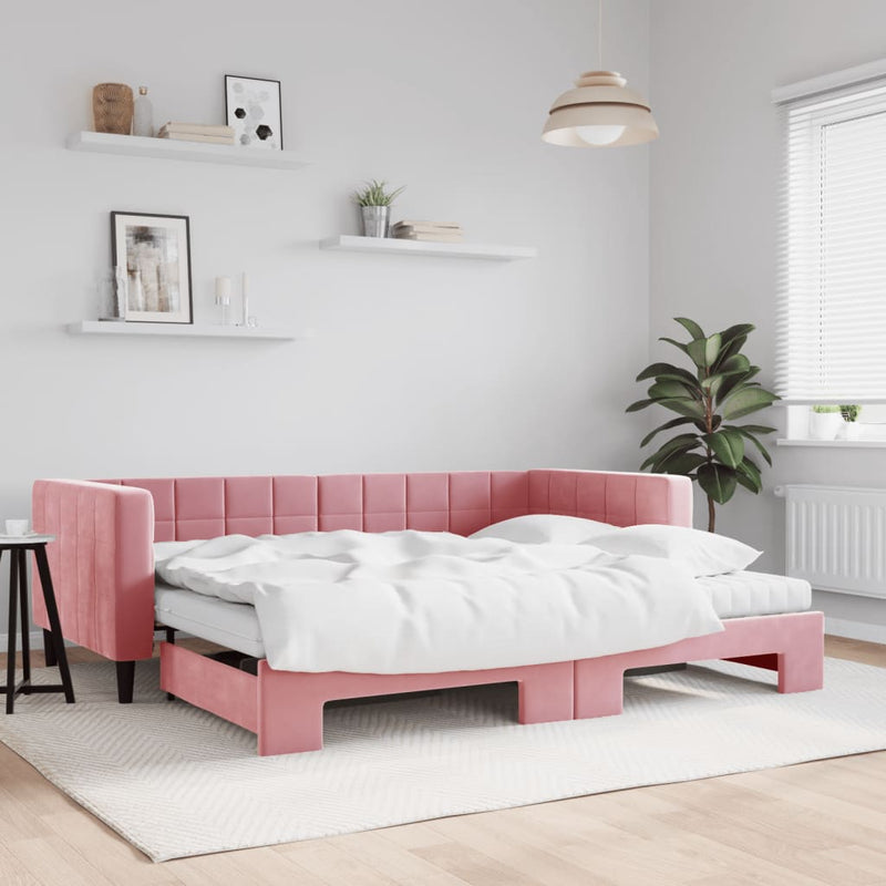 Slaapbank Onderschuifbed Matrassen 90X190Cm Fluweel