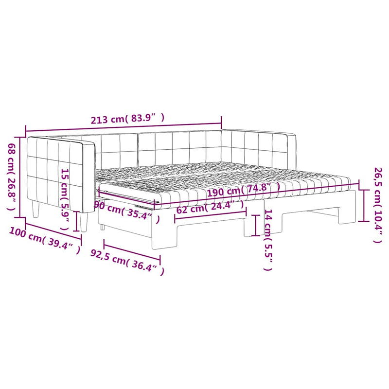 Slaapbank Onderschuifbed Matrassen 90X190Cm Fluweel