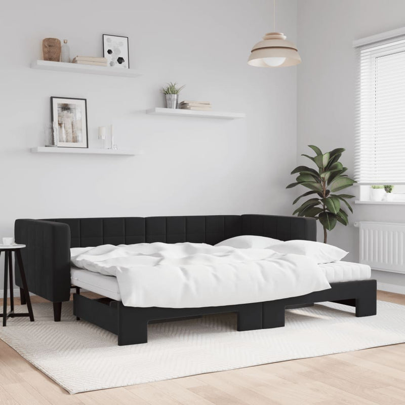 Slaapbank Onderschuifbed Matrassen 90X190Cm Fluweel