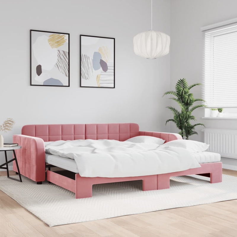 Slaapbank Onderschuifbed Matrassen 90X190Cm Fluweel