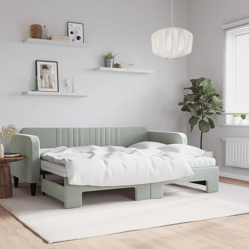 Slaapbank Onderschuifbed Matrassen 90X190Cm Fluweel