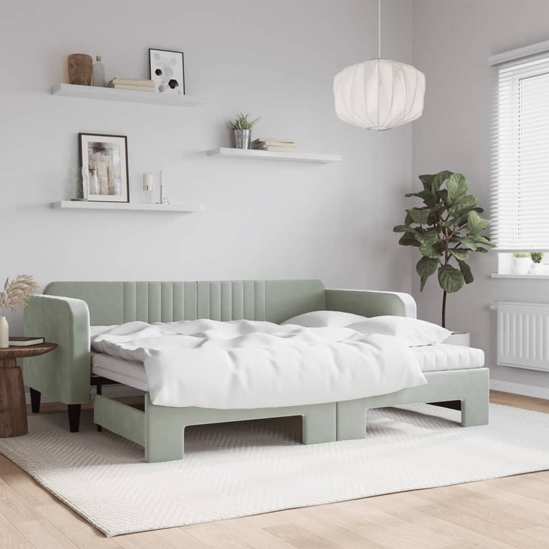 Slaapbank Onderschuifbed Matrassen 90X190Cm Fluweel