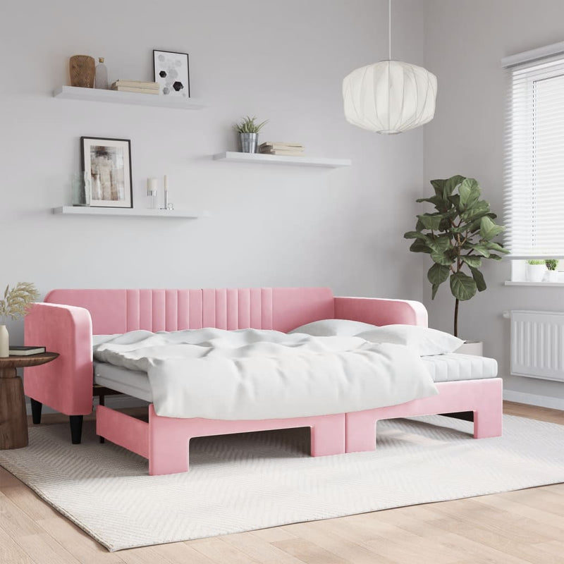Slaapbank Onderschuifbed Matrassen 90X190Cm Fluweel