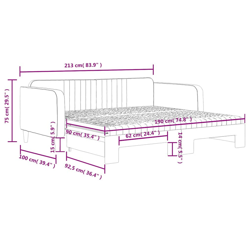 Slaapbank Onderschuifbed Matrassen 90X190Cm Fluweel