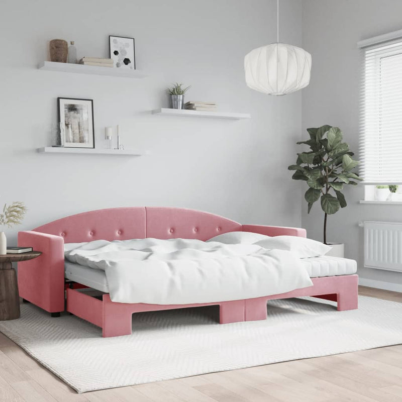 Slaapbank Onderschuifbed Matrassen 90X190Cm Fluweel