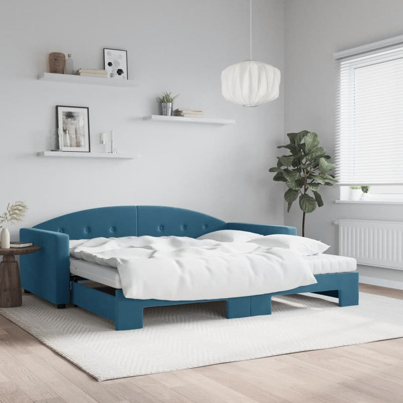 Slaapbank Onderschuifbed Matrassen 90X190Cm Fluweel