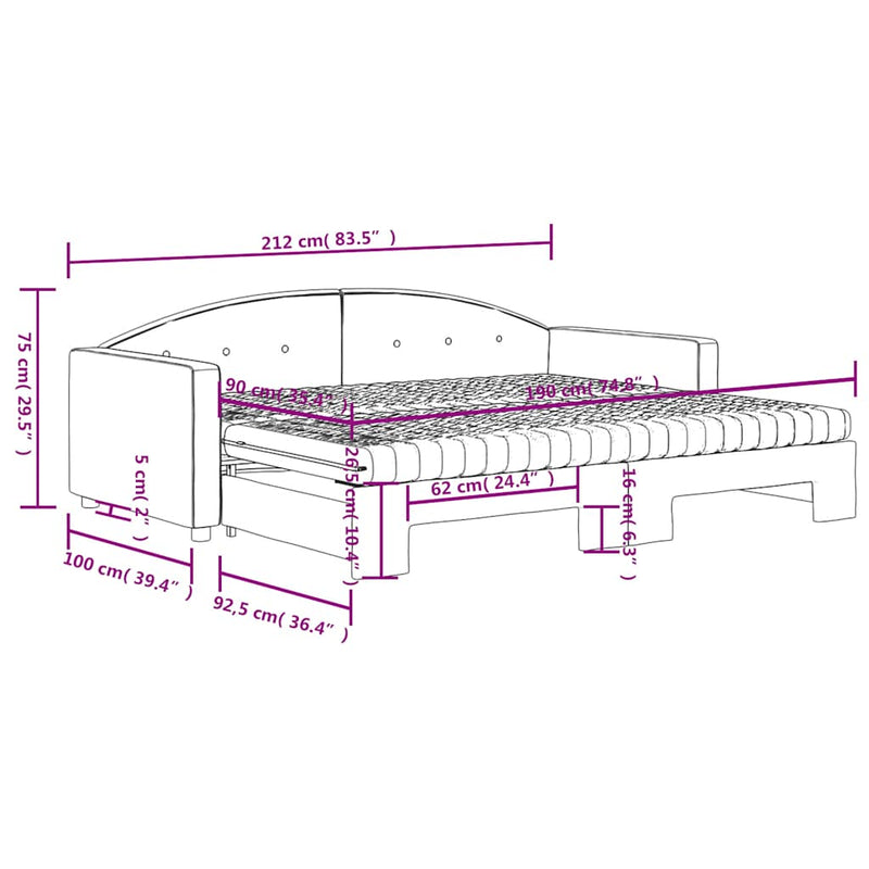 Slaapbank Onderschuifbed Matrassen 90X190Cm Fluweel
