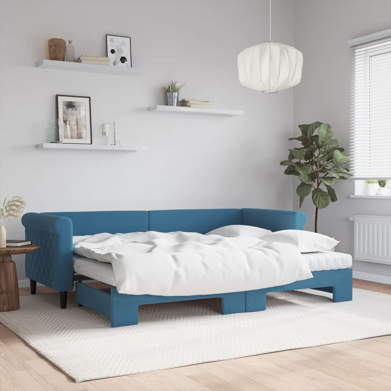Slaapbank Onderschuifbed Matrassen 90X190Cm Fluweel