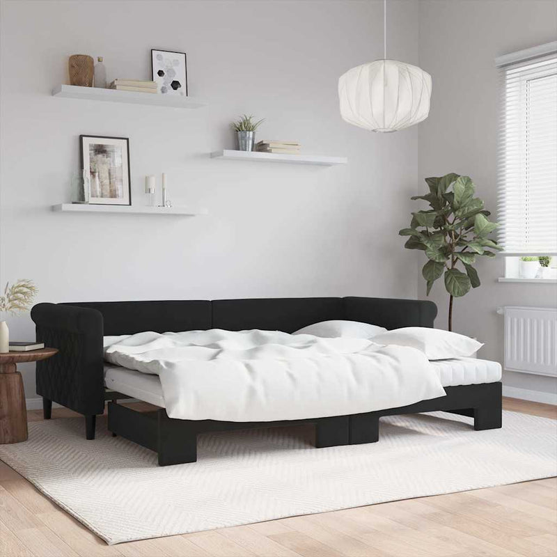 Slaapbank Onderschuifbed Matrassen 90X190Cm Fluweel