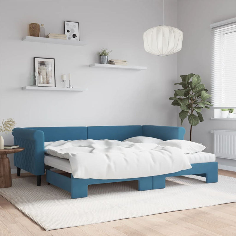 Slaapbank Onderschuifbed Matrassen 90X190Cm Fluweel