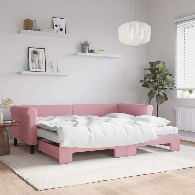 Slaapbank Onderschuifbed Matrassen 90X190Cm Fluweel