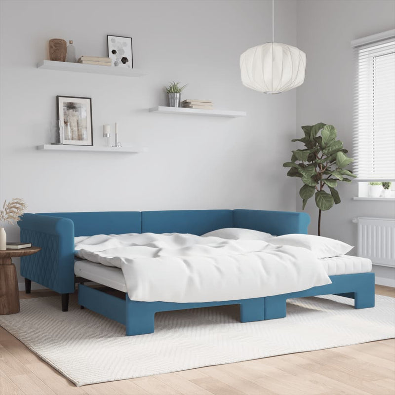 Slaapbank Onderschuifbed Matrassen 90X190Cm Fluweel