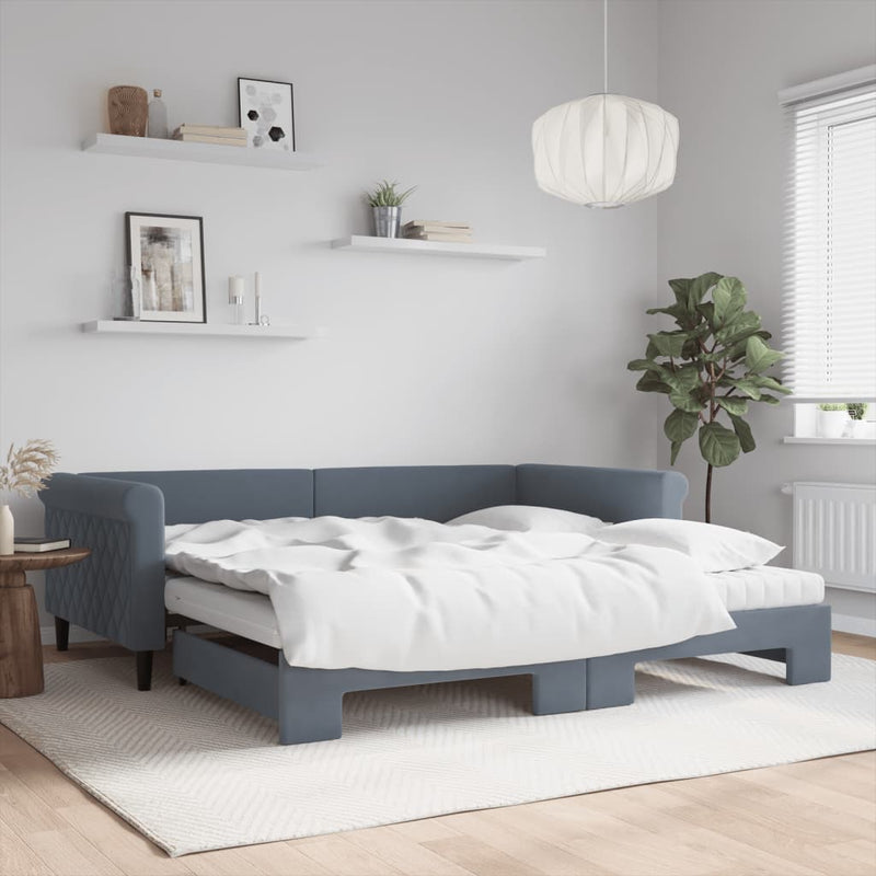Slaapbank Onderschuifbed Matrassen 90X190Cm Fluweel