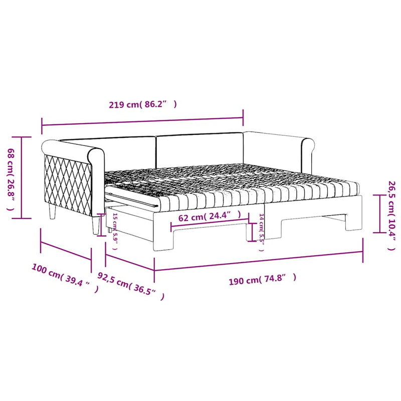 Slaapbank Onderschuifbed Matrassen 90X190Cm Fluweel