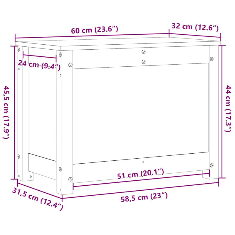 Opbergbox 60X32X45,5 Cm Massief Grenenhout