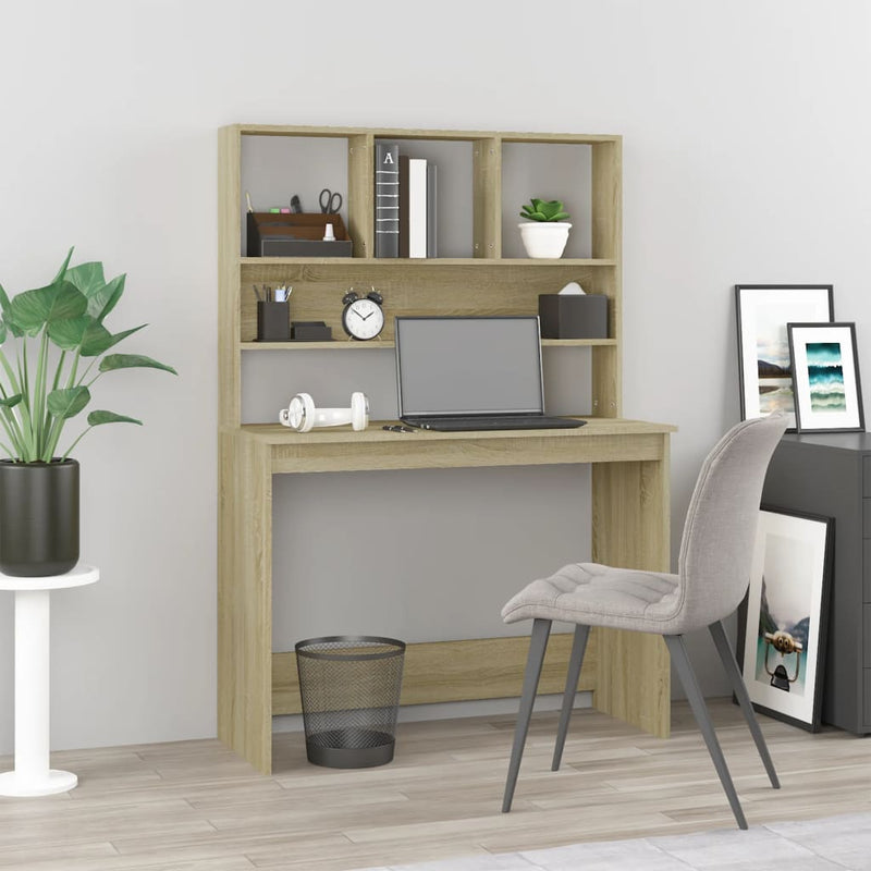Bureau Met Schappen 102X45X148 Cm Bewerkt Hout Kleur