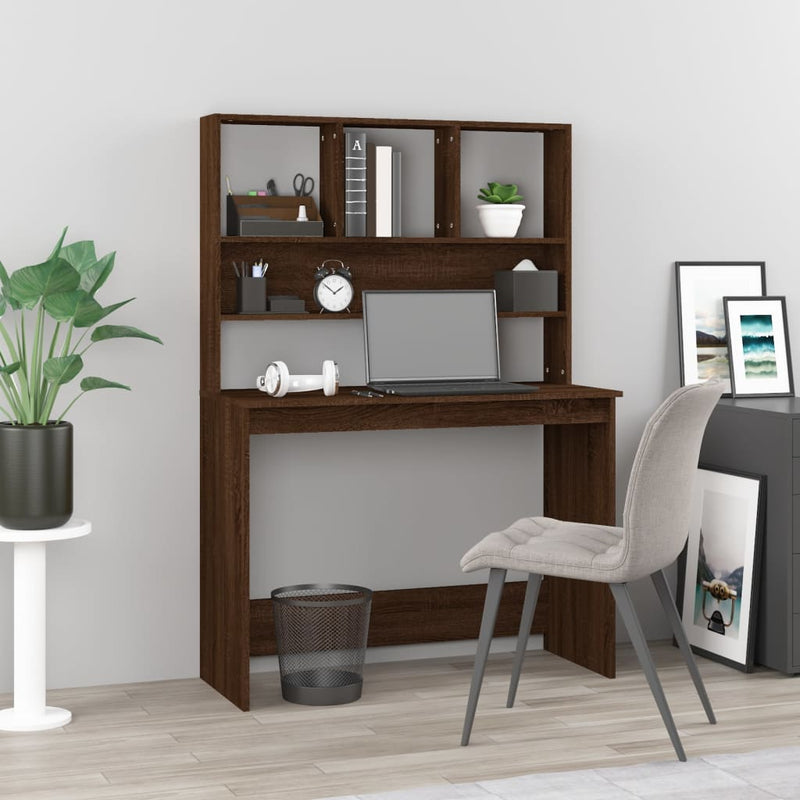 Bureau Met Schappen 102X45X148 Cm Bewerkt Hout Kleur