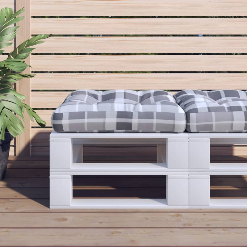 Palletkussen 60X60X12 Cm Stof Ruitpatroon Grijs