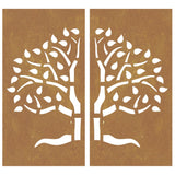Wanddecoratie Tuin 2 St Boomontwerp 105X55 Cm Cortenstaal