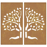 Wanddecoratie Tuin 2 St Boomontwerp 105X55 Cm Cortenstaal
