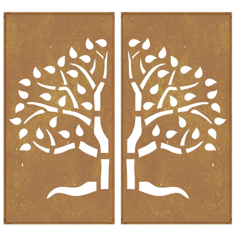 Wanddecoratie Tuin 2 St Boomontwerp 105X55 Cm Cortenstaal
