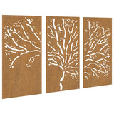 3-Delige Tuindecoratieset Boomontwerp 105X55 Cm Cortenstaal