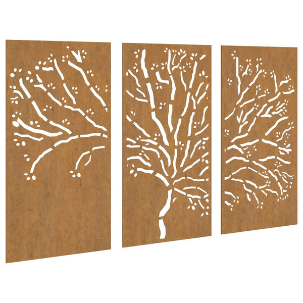 3-Delige Tuindecoratieset Boomontwerp 105X55 Cm Cortenstaal