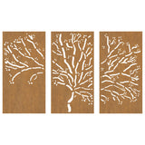3-Delige Tuindecoratieset Boomontwerp 105X55 Cm Cortenstaal