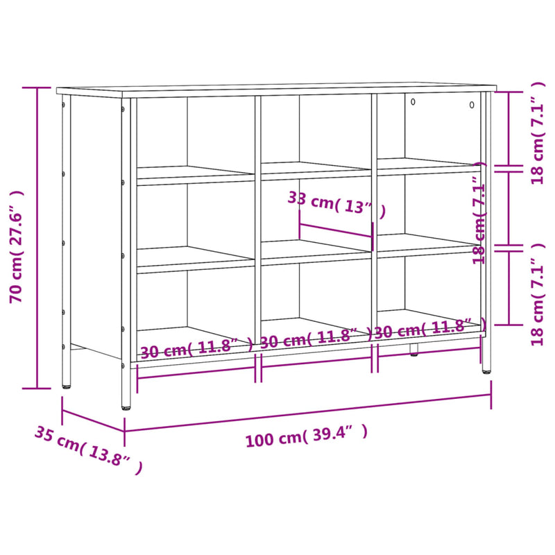 Schoenenkast 100X35X Bewerkt Hout Eikenkleur Grijs Sonoma