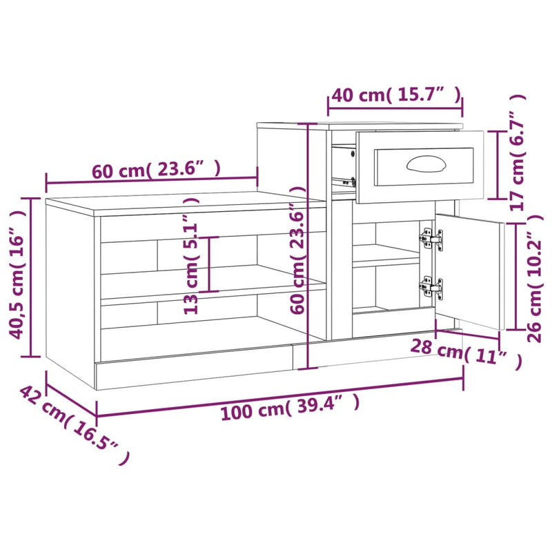 Schoenenkast 100X42X60 Cm Bewerkt Hout