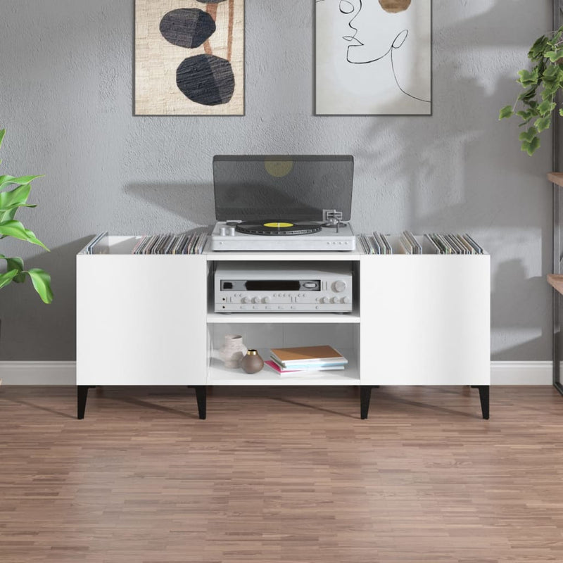 Platenkast 121X38X48 Cm Bewerkt Hout Hoogglans Wit