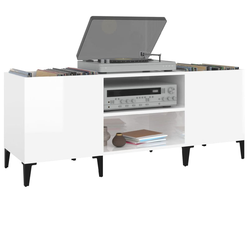 Platenkast 121X38X48 Cm Bewerkt Hout Hoogglans Wit