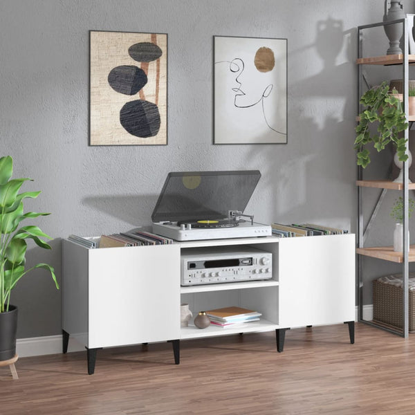 Platenkast 121X38X48 Cm Bewerkt Hout Hoogglans Wit