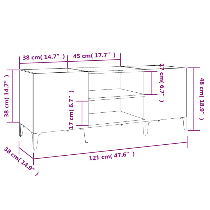 Platenkast 121X38X48 Cm Bewerkt Hout Grijs Sonoma Eikenkleurig