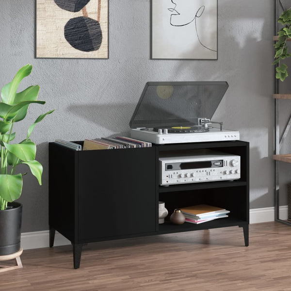 Platenkast 84,5X38X48 Cm Bewerkt Hout Zwart