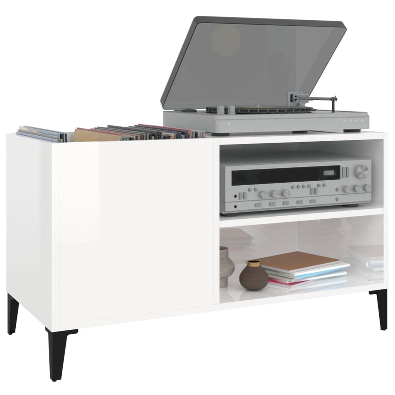 Platenkast 84,5X38X48 Cm Bewerkt Hout Hoogglans Wit