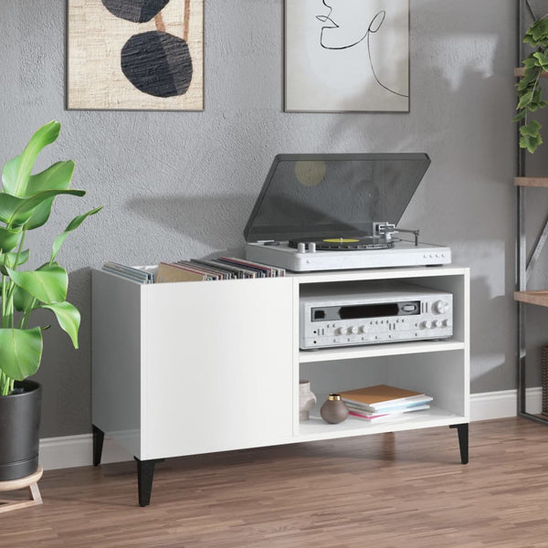Platenkast 84,5X38X48 Cm Bewerkt Hout Hoogglans Wit