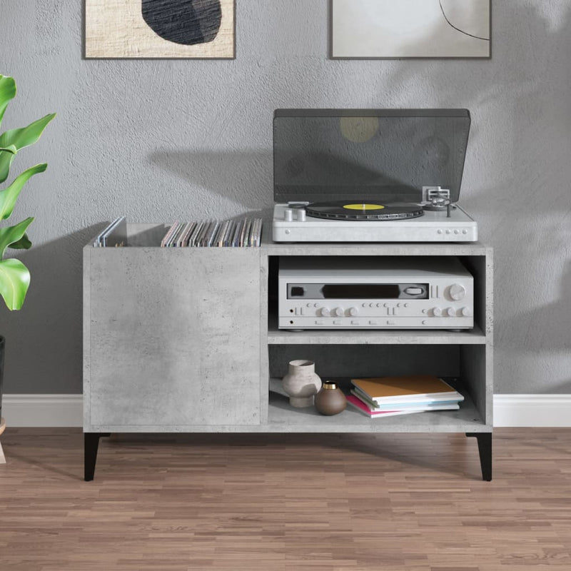Platenkast 84,5X38X48 Cm Bewerkt Hout Betongrijs