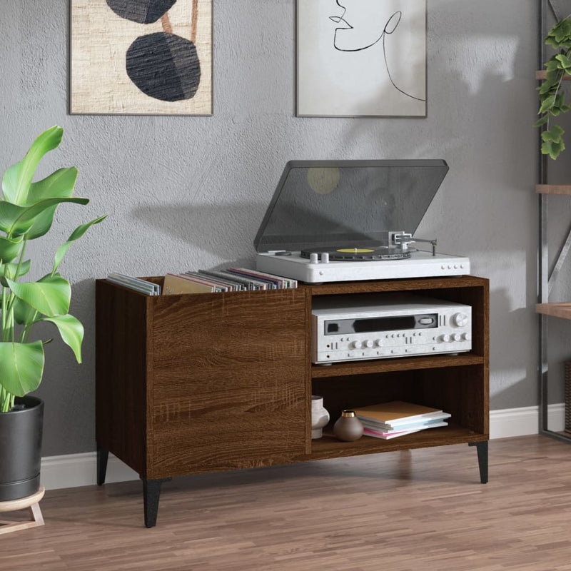 Platenkast 84,5X38X48 Cm Bewerkt Hout Bruin Eikenkleur