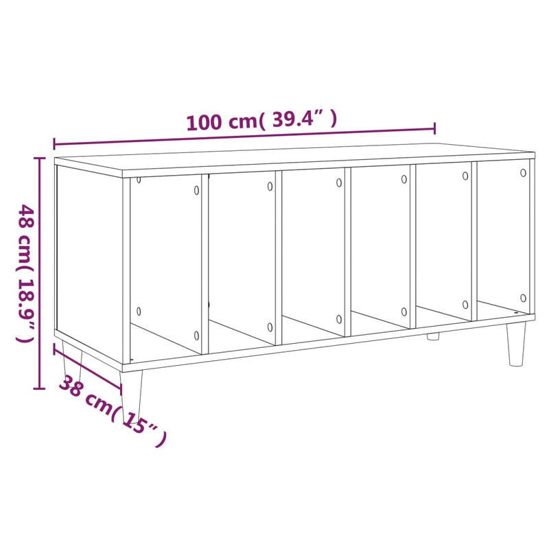 Platenkast 100X38X48 Cm Bewerkt Hout Betongrijs