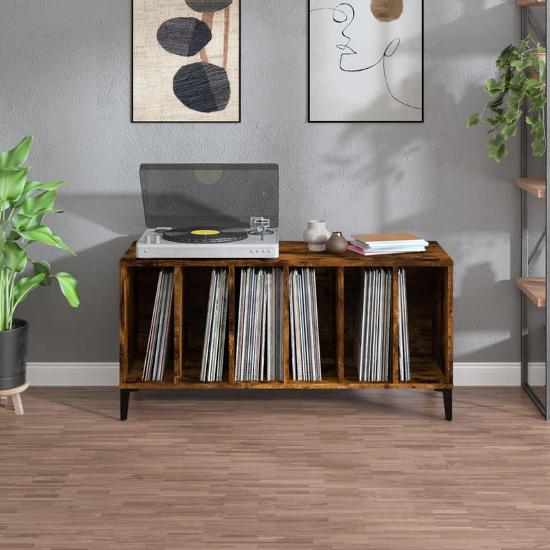 Platenkast 100X38X48 Cm Bewerkt Hout Gerookt Eikenkleurig