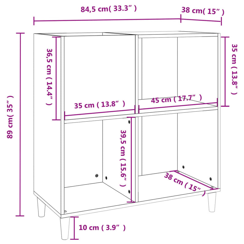 Platenkast 84,5X38X89 Cm Bewerkt Hout Zwart