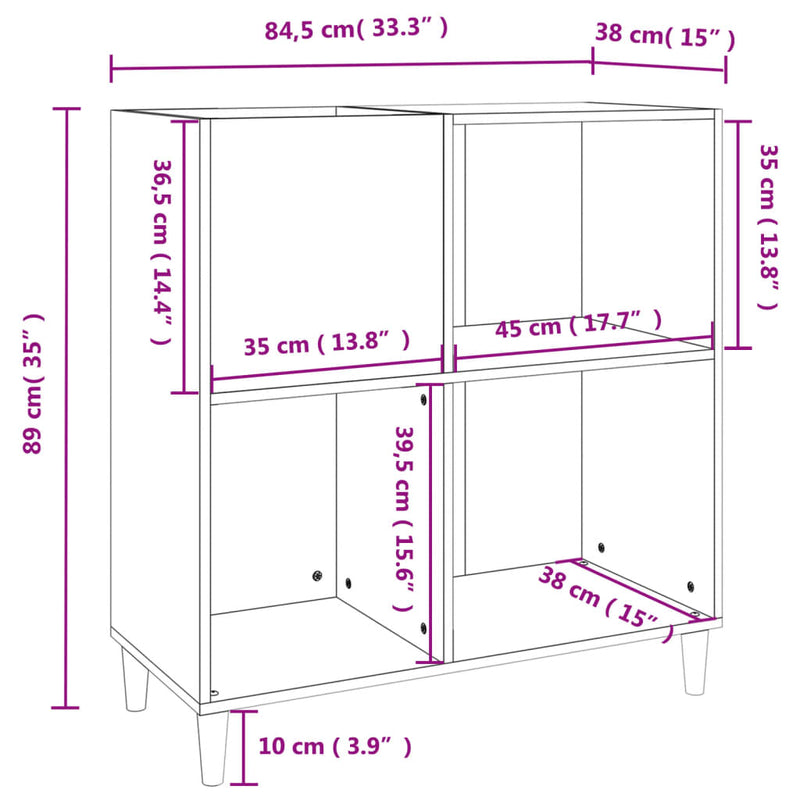 Platenkast 84,5X38X89 Cm Bewerkt Hout Gerookt Eikenkleurig