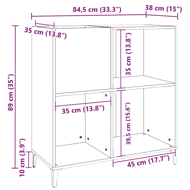 Platenkast 84,5X38X89 Cm Bewerkt Hout Wit