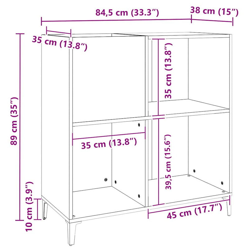 Platenkast 84,5X38X89 Cm Bewerkt Hout Zwart
