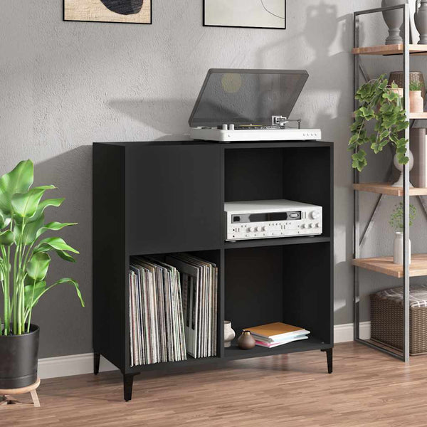 Platenkast 84,5X38X89 Cm Bewerkt Hout Zwart
