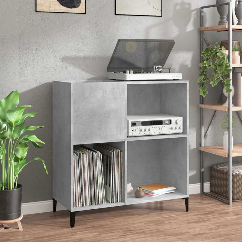 Platenkast 84,5X38X89 Cm Bewerkt Hout Betongrijs